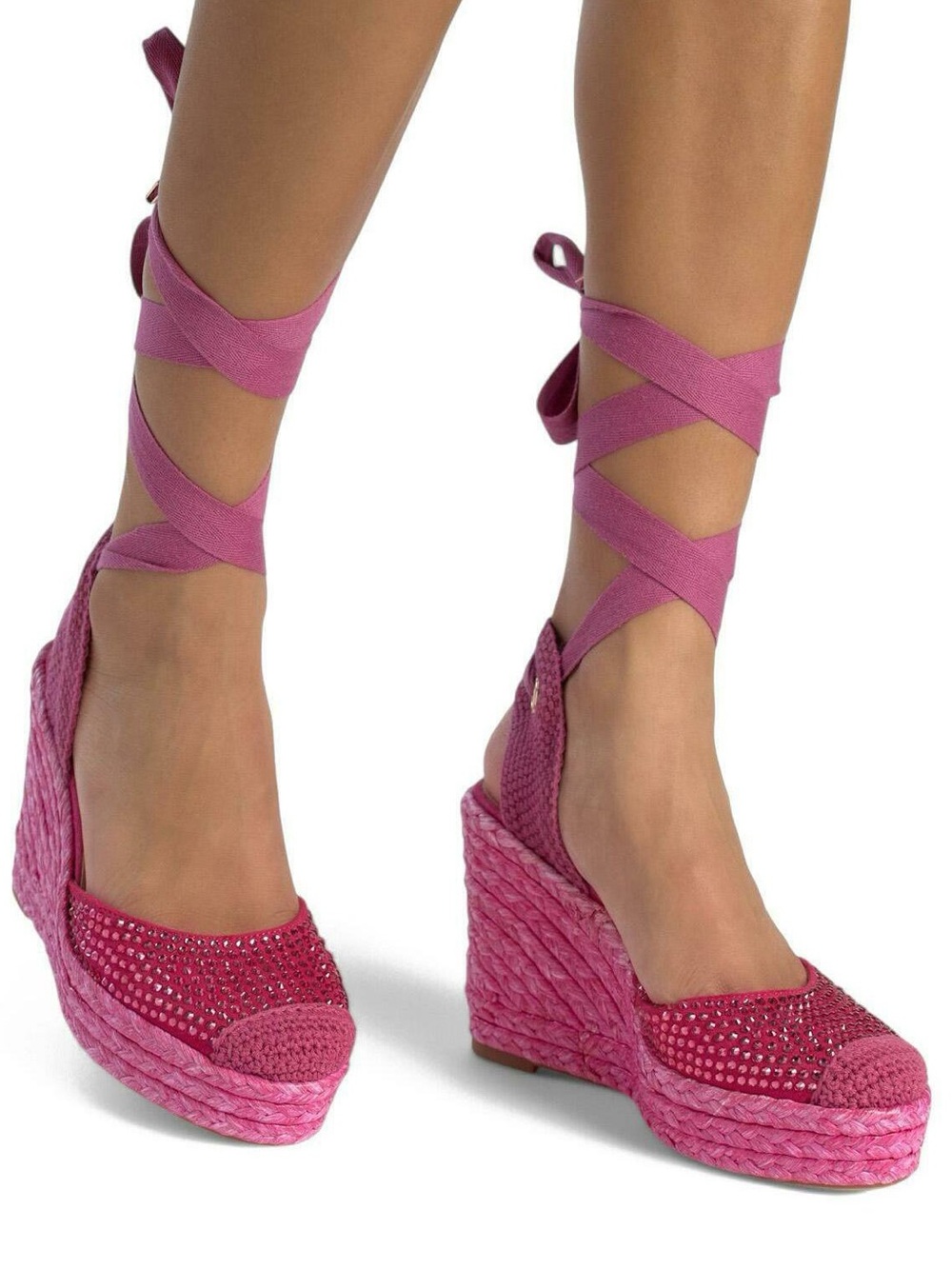 🆕{Alma en Pena} Marbled Fuchsia Wedge Espadrille Ankle-Tie Sandals